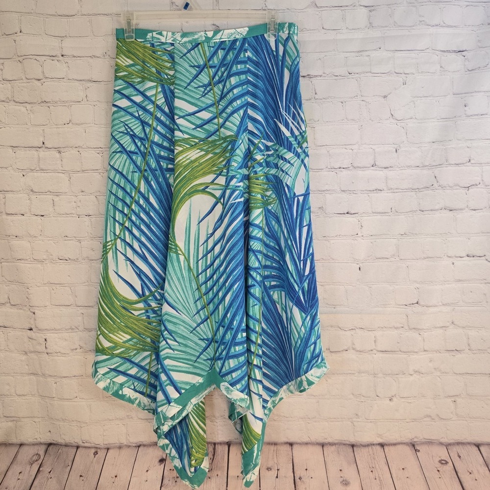 New York & Company Tropical Floral Plam Print Sharkbite Resortwesr Skirt Sz M